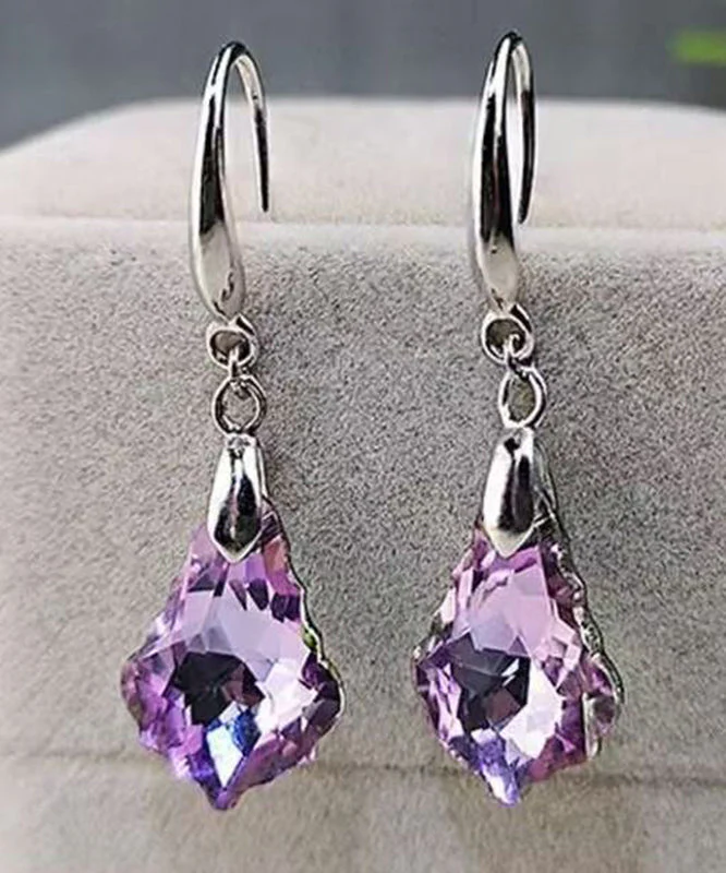 Original Design Purple Sterling Silver Crystal Drop Earrings - Image 3