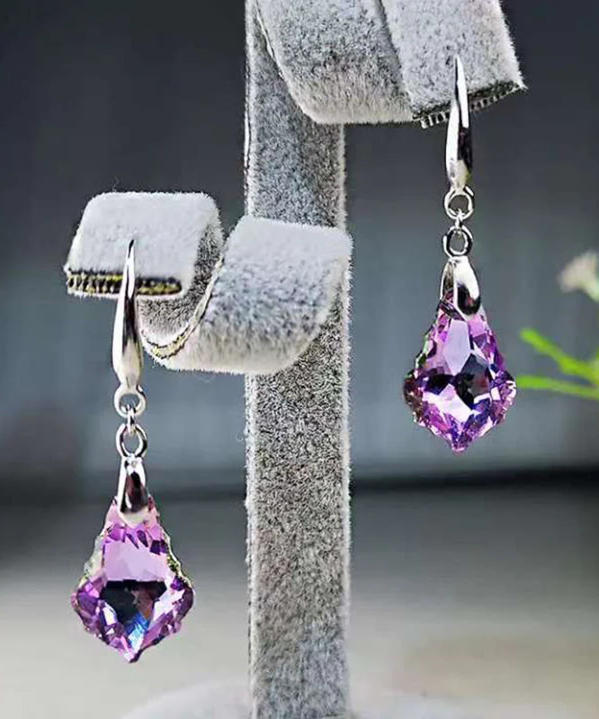 Original Design Purple Sterling Silver Crystal Drop Earrings - Image 5