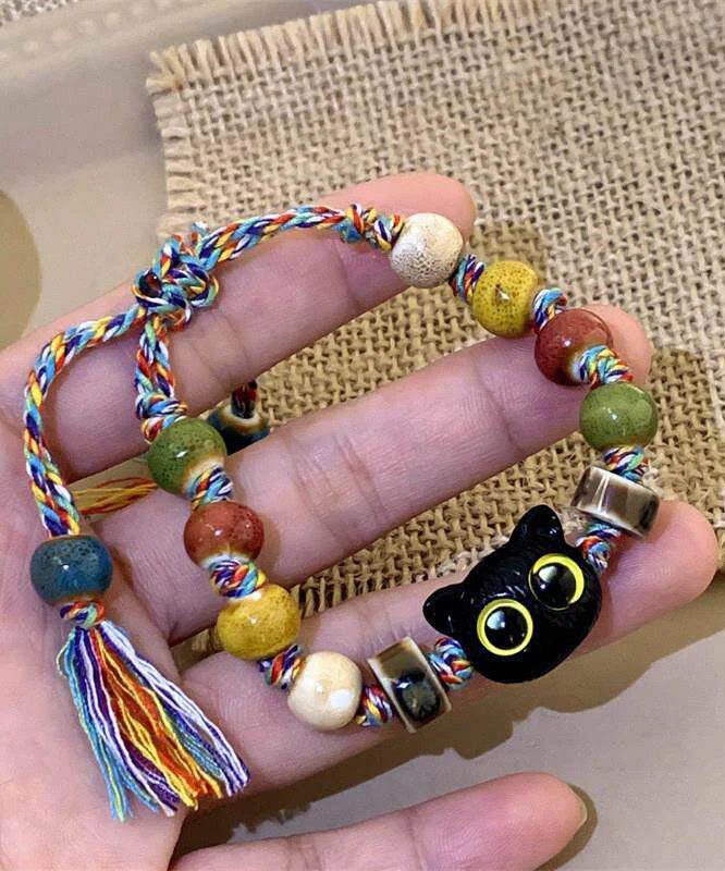 Original Design Rainbow Weave Cartoon Cats Ceramic Charm Bracelet - Image 3