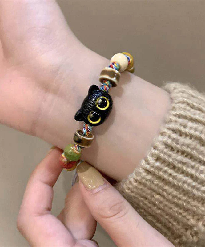 Original Design Rainbow Weave Cartoon Cats Ceramic Charm Bracelet - Image 4