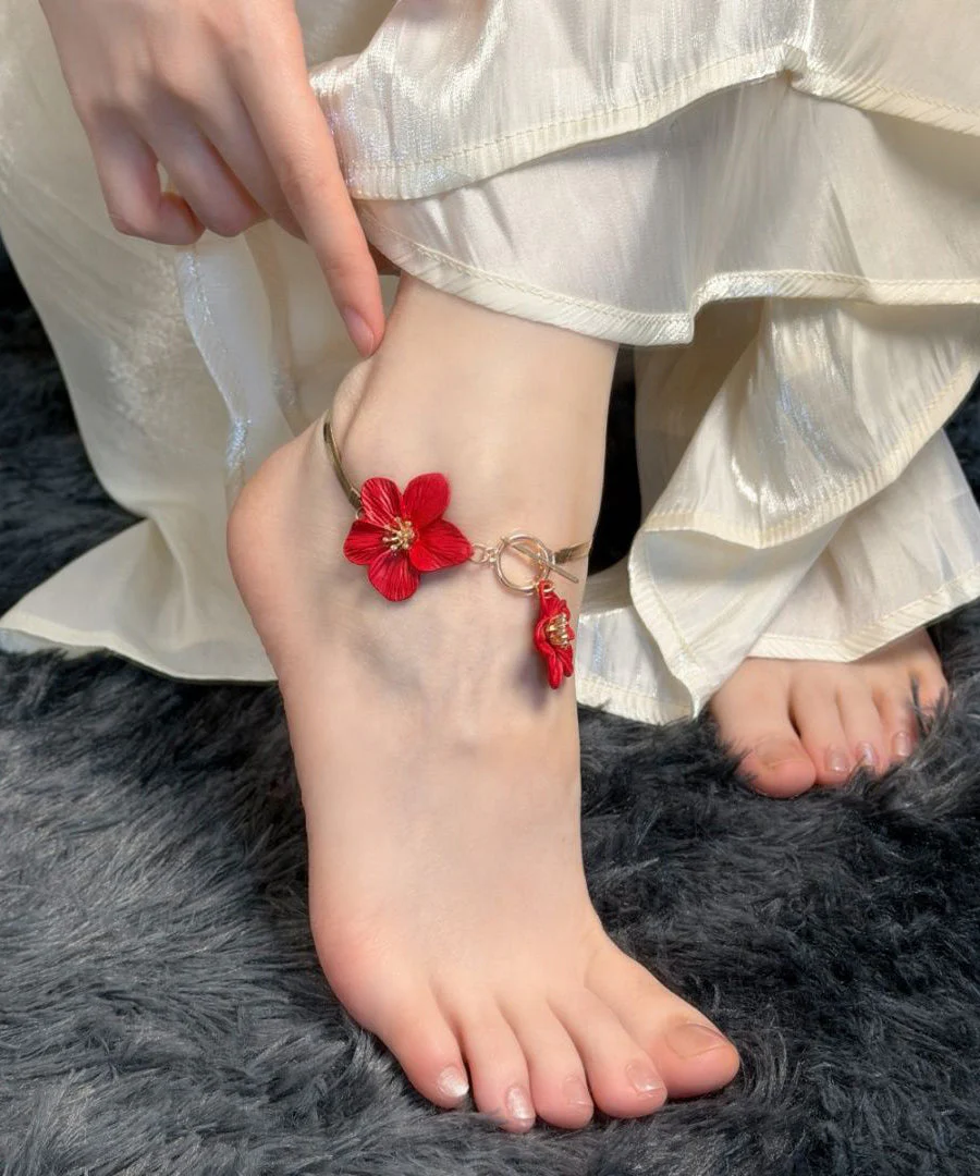 Original Design Red Alloy Floral Anklets - Image 3