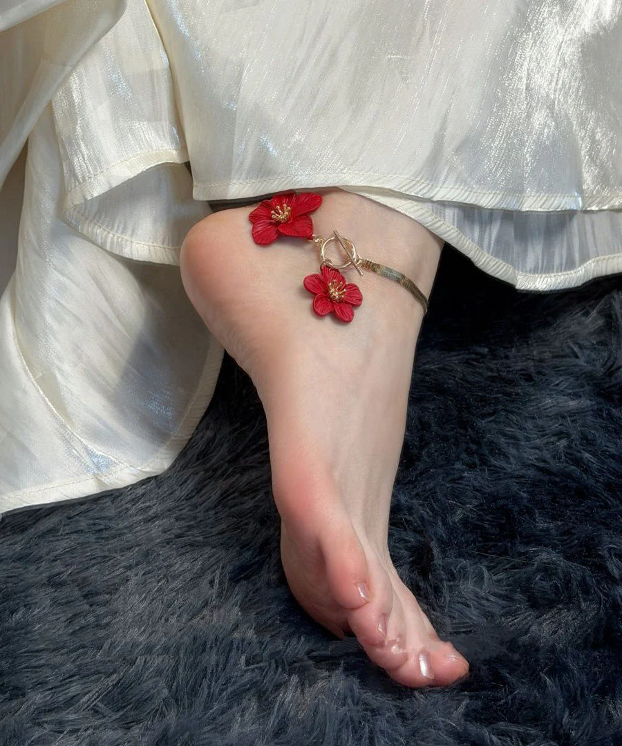 Original Design Red Alloy Floral Anklets - Image 5