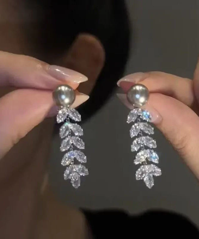 Original Design Silk Alloy Zircon Pearl Ear Of Wheat Tassel Drop Earrings - Image 2