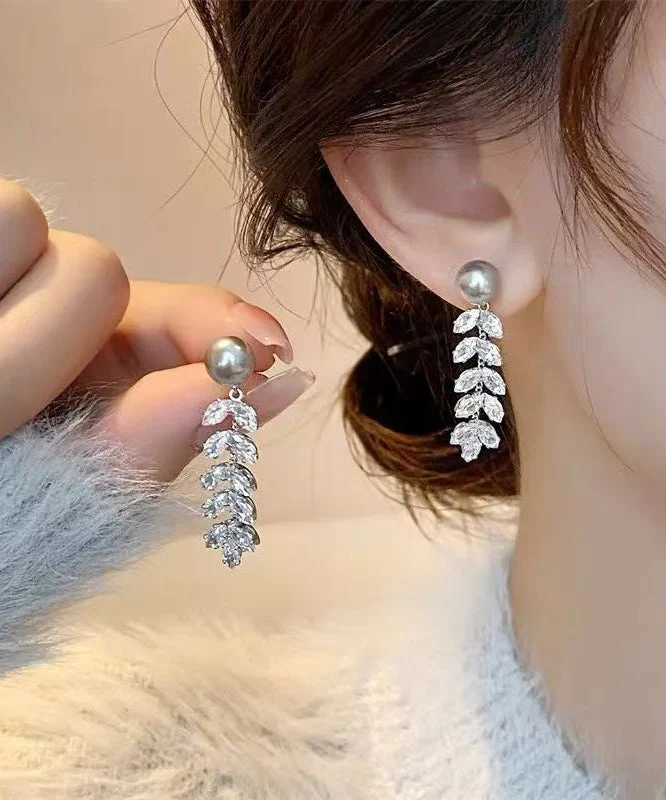 Original Design Silk Alloy Zircon Pearl Ear Of Wheat Tassel Drop Earrings - Image 3