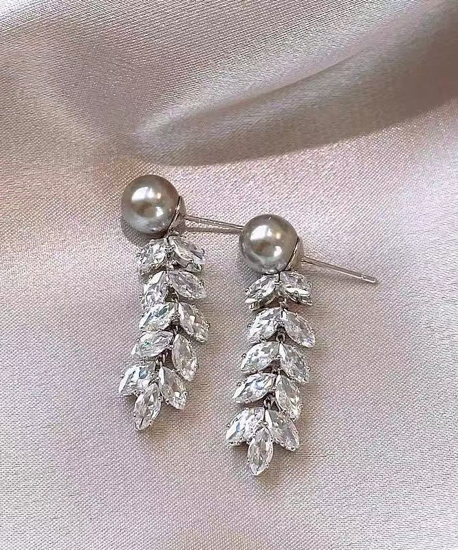 Original Design Silk Alloy Zircon Pearl Ear Of Wheat Tassel Drop Earrings - Image 4