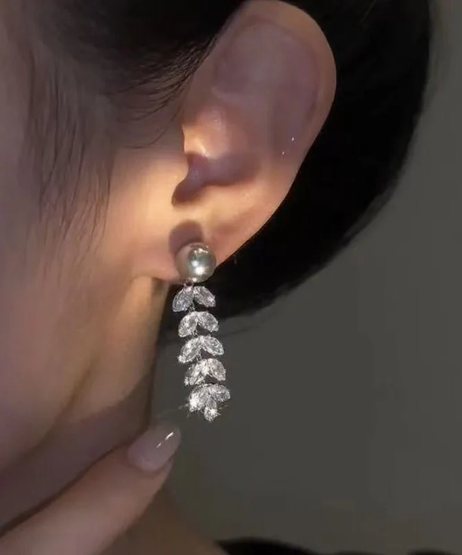 Original Design Silk Alloy Zircon Pearl Ear Of Wheat Tassel Drop Earrings - Image 5