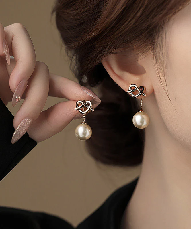 Original Design Silk Copper Love Pearl Drop Earrings - Image 2