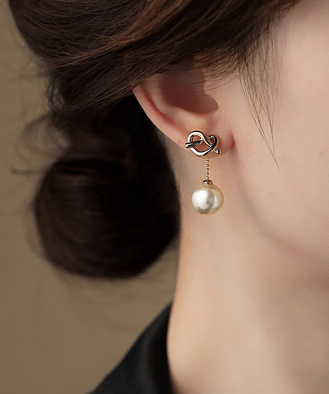 Original Design Silk Copper Love Pearl Drop Earrings - Image 4