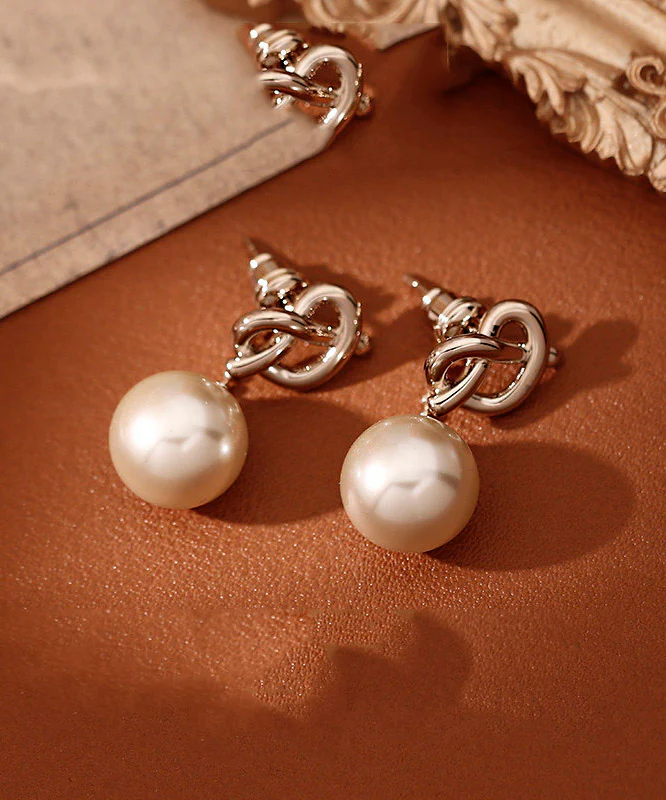 Original Design Silk Copper Love Pearl Drop Earrings - Image 5