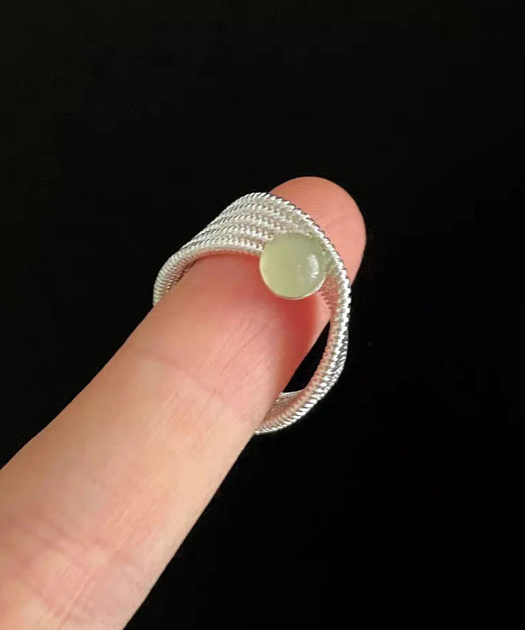 Original Design Silk Jade Line Alloy Adjustable Rings - Image 3
