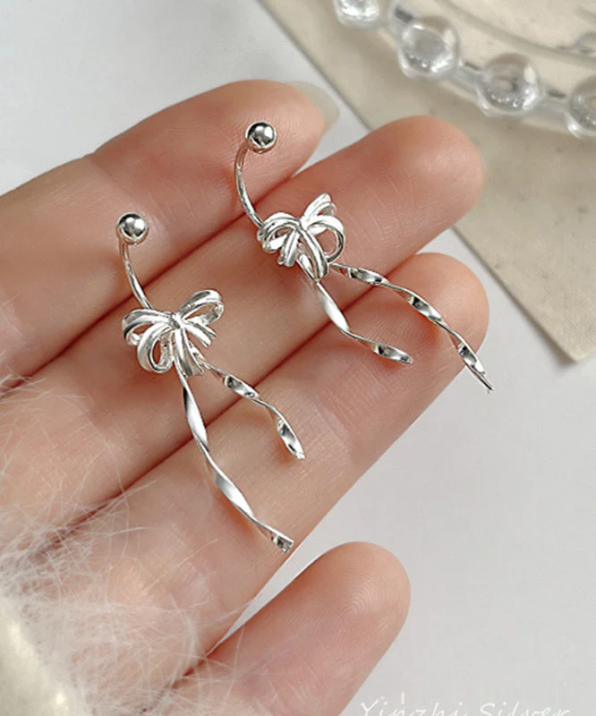 Original Design Silk Sterling Silver Bow Stud Earrings - Image 2