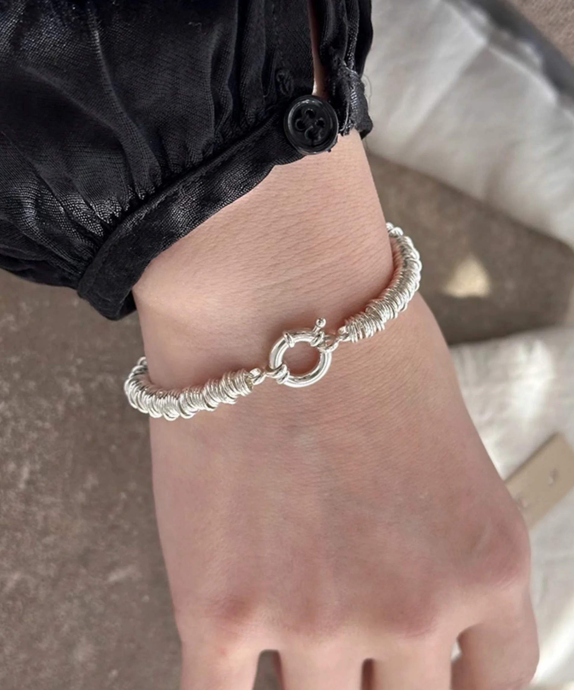 Original Design Silk Sterling Silver Circle Chain Bracelet - Image 3