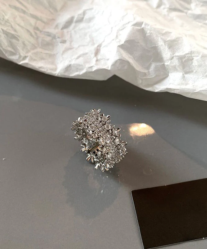 Original Design Silver Zircon Copper Open Rings - Image 2