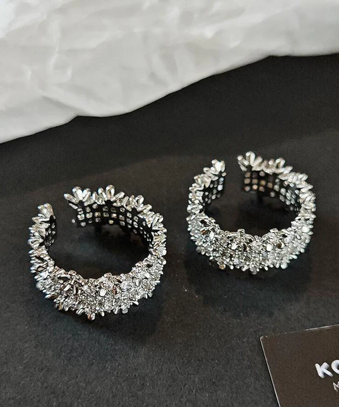 Original Design Silver Zircon Copper Open Rings - Image 4