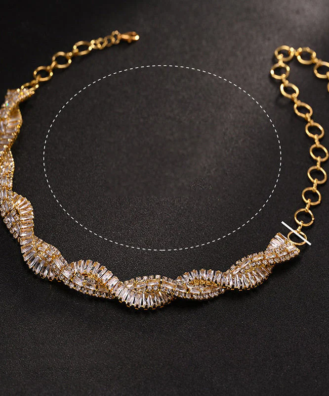 Original Design Silvery Zircon Crossover Design Collar Necklace - Image 2