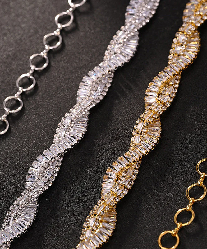 Original Design Silvery Zircon Crossover Design Collar Necklace - Image 3