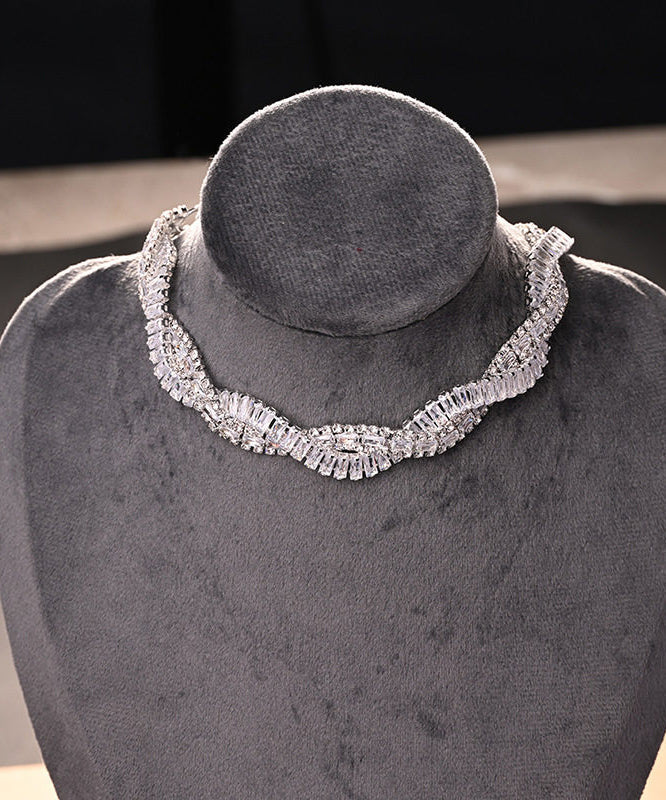 Original Design Silvery Zircon Crossover Design Collar Necklace - Image 5