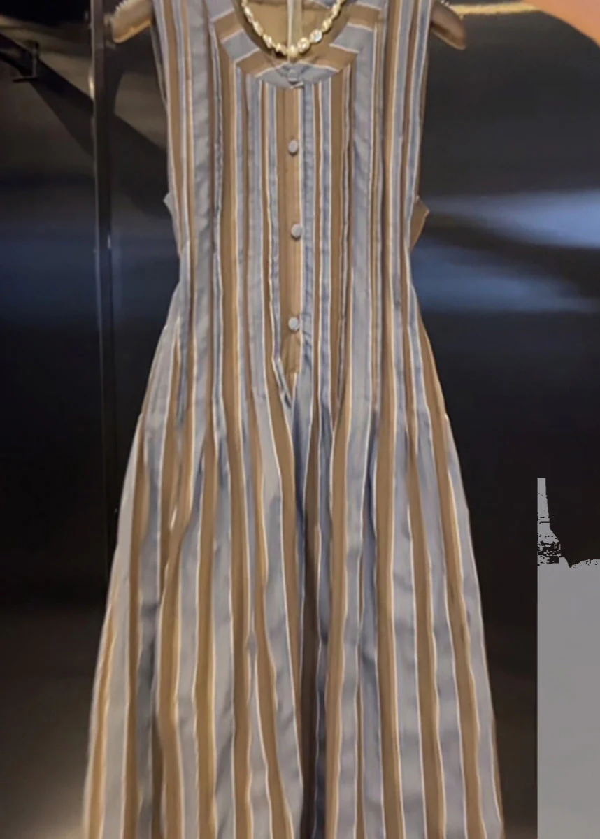 Original Design Striped High Waist Cotton Maxi Dresses Sleeveless - Image 2