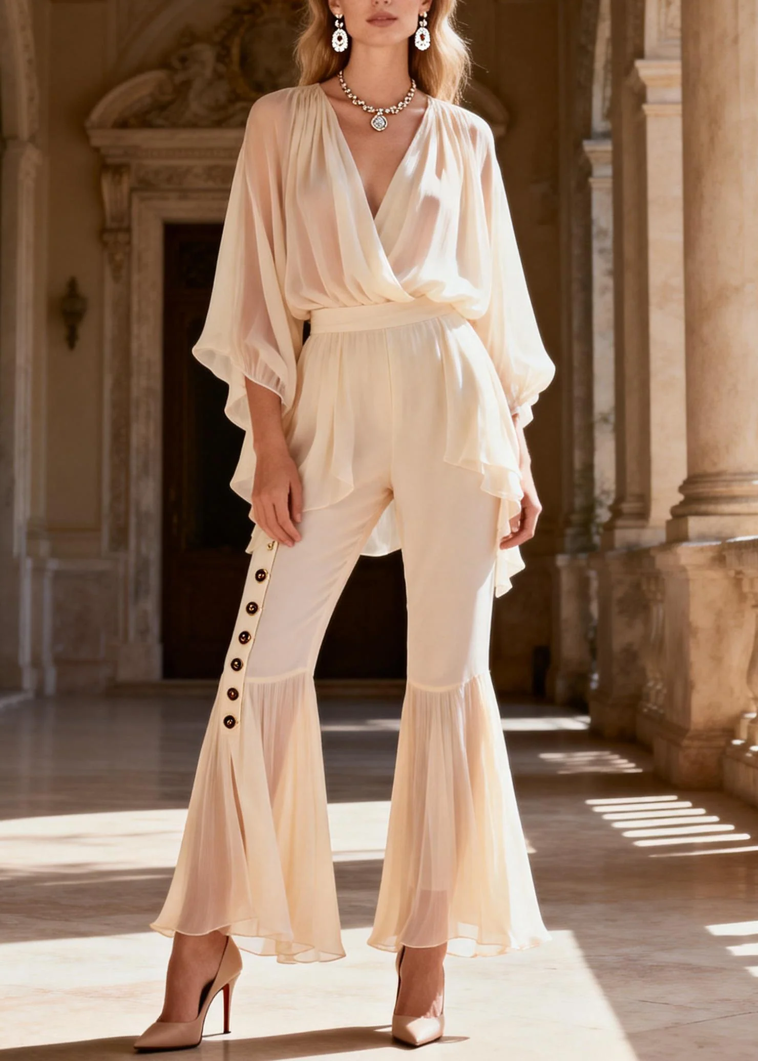 Original Design V Neck Patchwork Silk Women Sets 2 Pieces Summer - Image 5