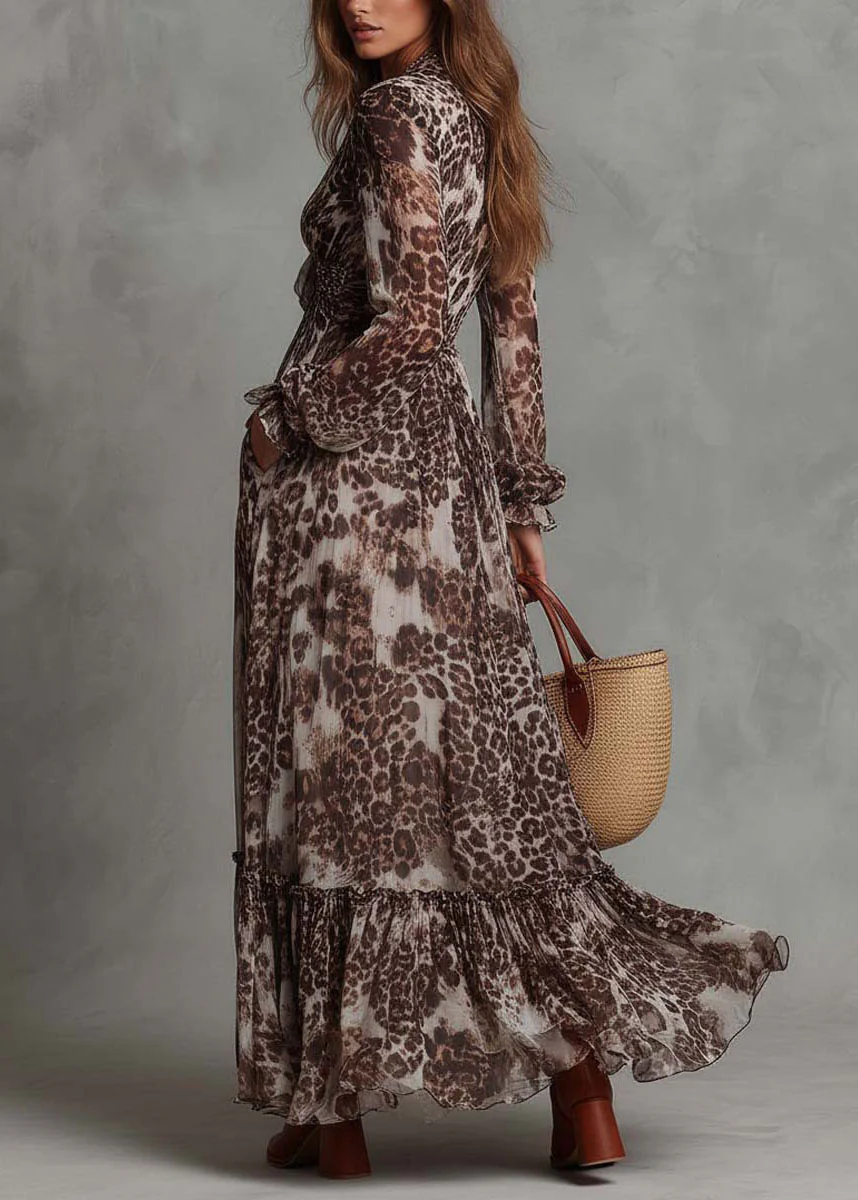 Original Design V Neck Ruffled Print Chiffon Dresses Summer - Image 5