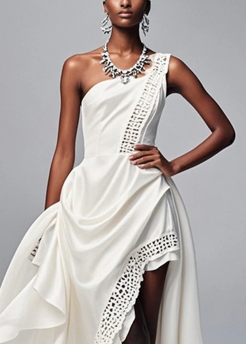 Original Design White Asymmetrical Hollow Out Party Dress Sleeveless - Image 2