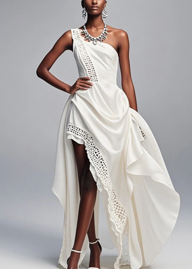 Original Design White Asymmetrical Hollow Out Party Dress Sleeveless - Image 3