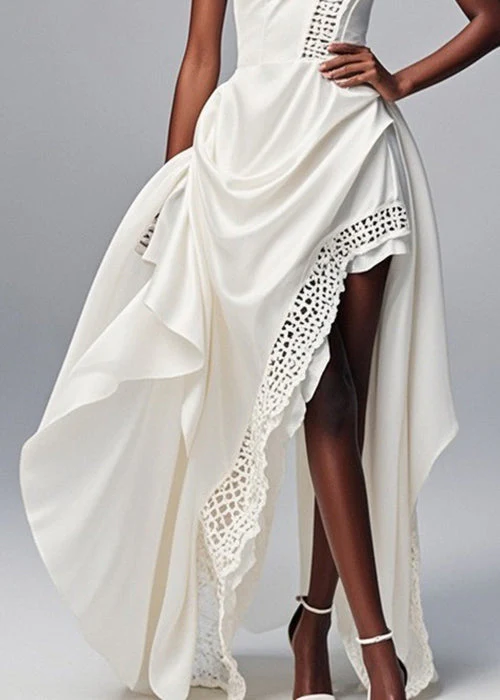 Original Design White Asymmetrical Hollow Out Party Dress Sleeveless - Image 4