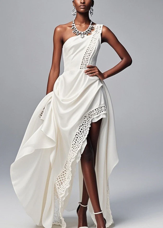 Original Design White Asymmetrical Hollow Out Party Dress Sleeveless - Image 5