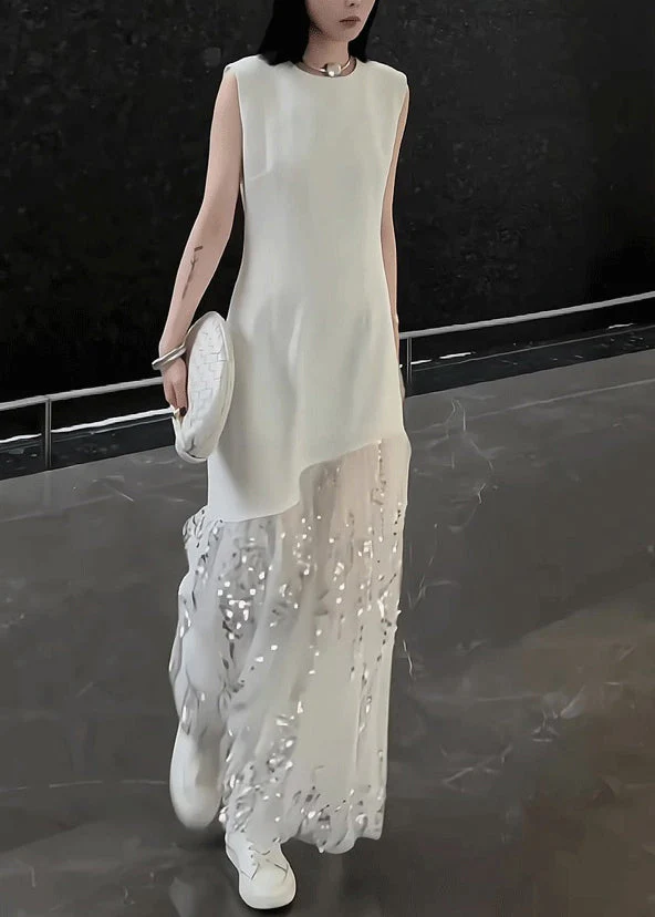 Original Design White Long Dress Summer Tulle Patchwork - Image 2