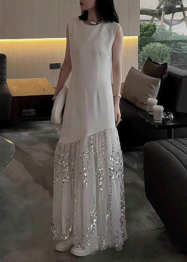 Original Design White Long Dress Summer Tulle Patchwork - Image 3