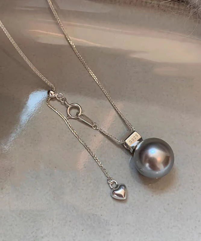 Original Design White Sterling Silver Zircon Pearl Sweater Pendant Necklace - Image 4