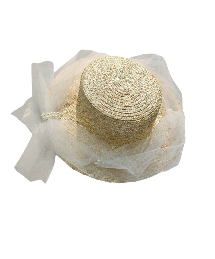 Original French Lace Flower Tulle Tassel Straw Woven Hat - Image 5