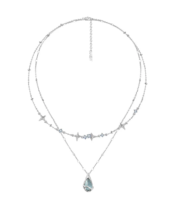 Original Light Blue Copper Alloy Gem Stone Water Droplet Pendant Necklace - Image 4