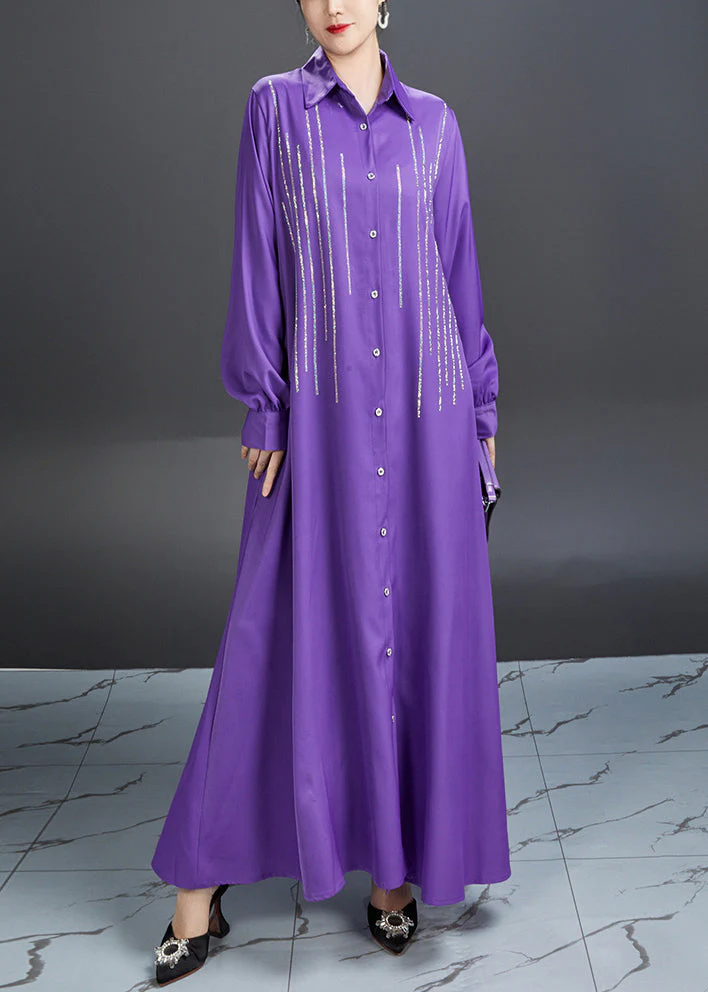 Original Purple Peter Pan Collar Button Cotton Blouse Dresses Fall - Image 3