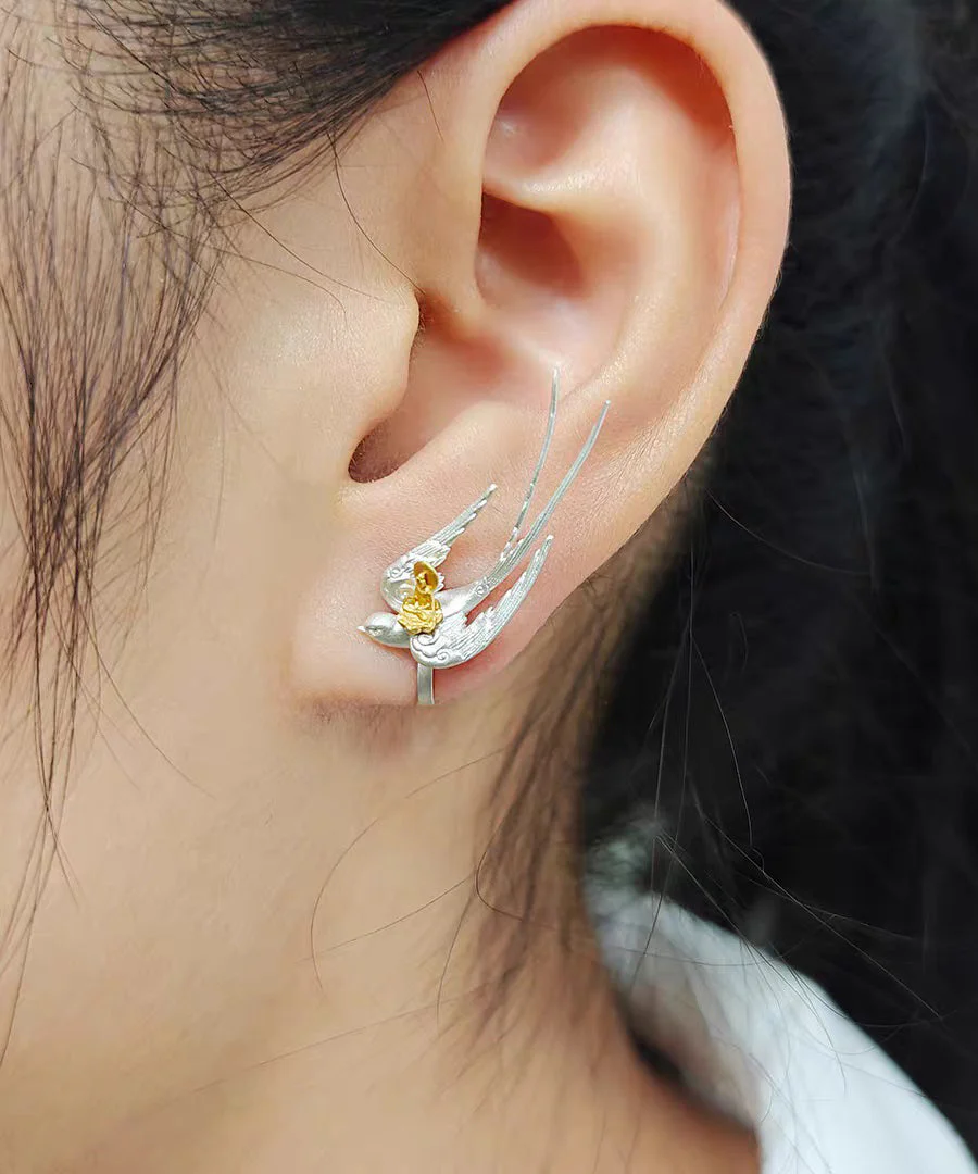 Original Silk Swallow Camel Buddha No Ear Piercings Silver Ear Clip - Image 4