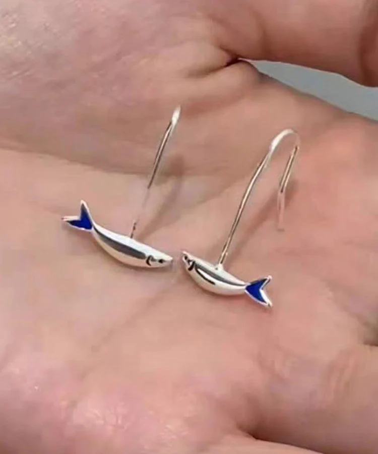 Original Small Fish Handmade Silver Enamel Earrings - Image 4