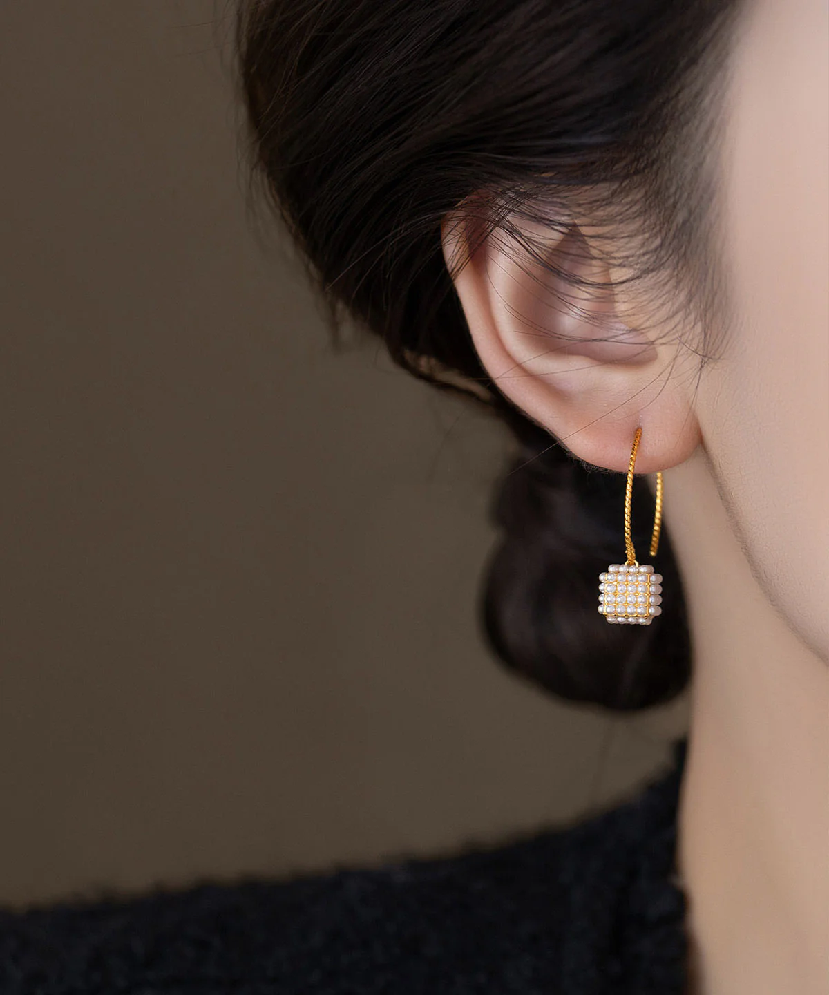 Oversize Gold Copper Overgild Lantern Pearl Hoop Earrings - Image 3