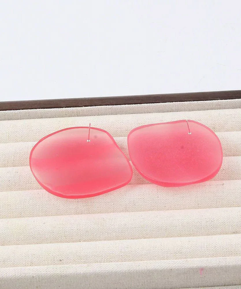 Oversize Red Copper Alloy Asymmetrical Prawn Cracker Stud Earrings - Image 4