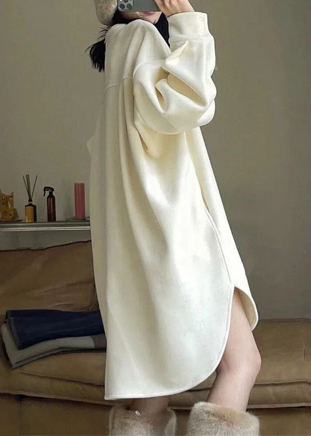 Oversized White O Neck Patchwork Faux Fur Sweatshirts Dress Fall - Image 2