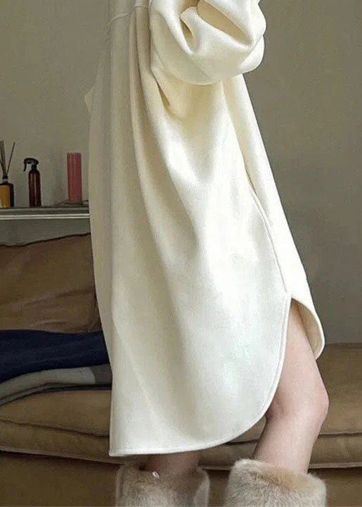 Oversized White O Neck Patchwork Faux Fur Sweatshirts Dress Fall - Image 4