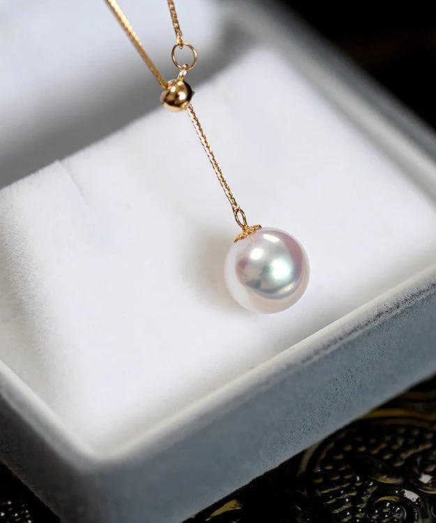 Pearl 14K Gold Pendant Necklace Golden Lntense Light Small Lamp Y Chain - Image 3
