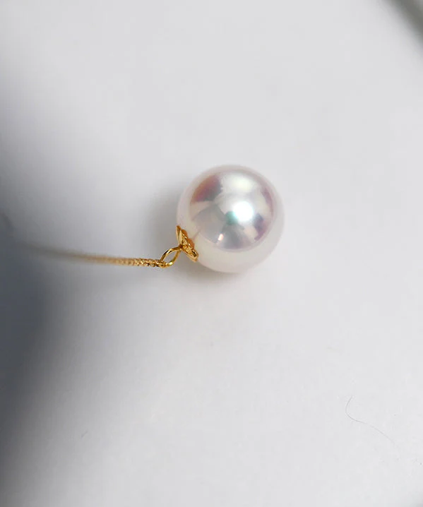 Pearl 14K Gold Pendant Necklace Golden Lntense Light Small Lamp Y Chain - Image 5