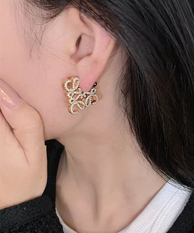 Personalized Fashion Silver Geometric Hollow Zircon Square Earrings - Image 2
