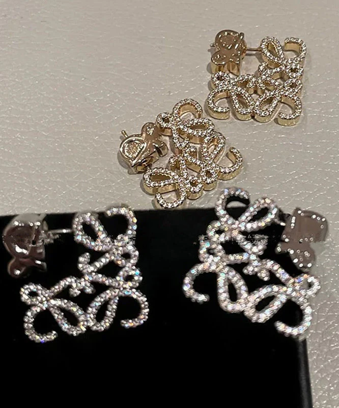 Personalized Fashion Silver Geometric Hollow Zircon Square Earrings - Image 4