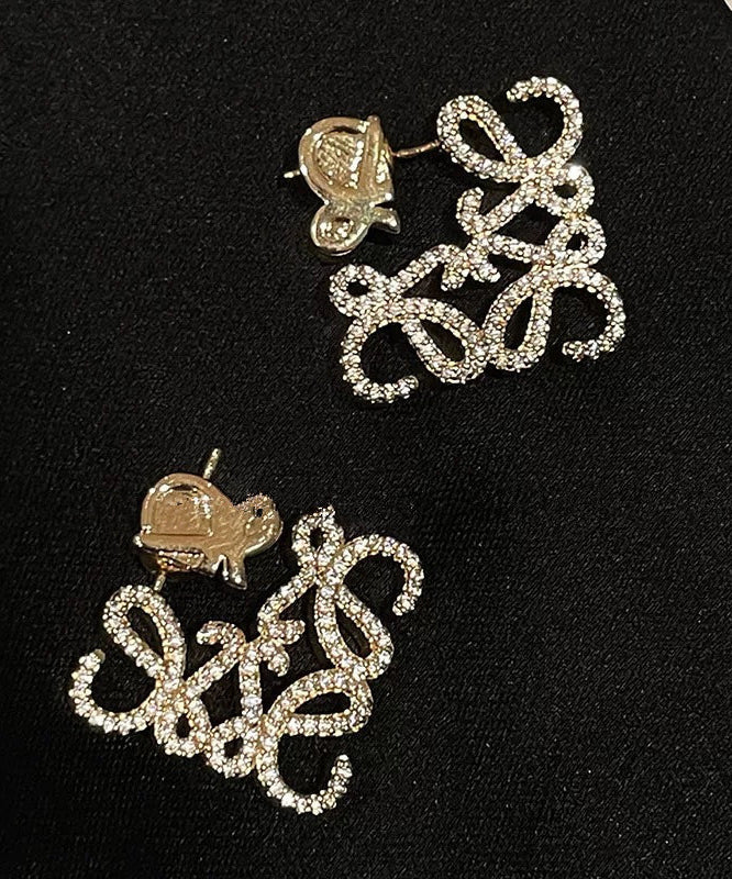 Personalized Fashion Silver Geometric Hollow Zircon Square Earrings - Image 5