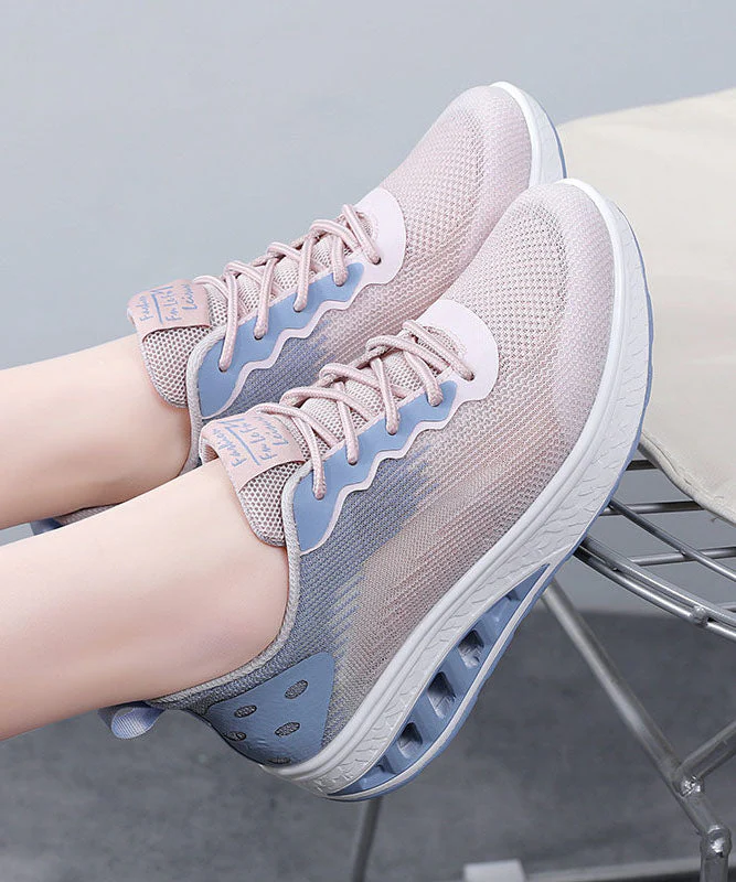 Pink Blue Platform Breathable Mesh Casual Flats Shoes Cross Strap - Image 5