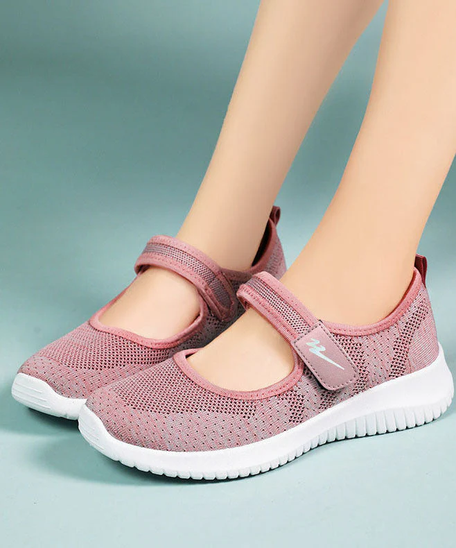 Pink Breathable Mesh Casual Flat Shoes Buckle Strap - Image 4