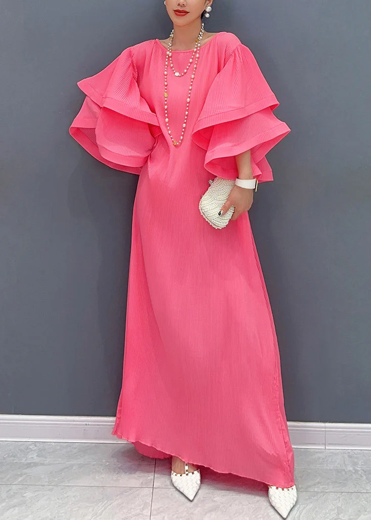 Pink Bubble Sleeve Gown's Cotto Long Dress Fairy Tale Stroll - Image 2