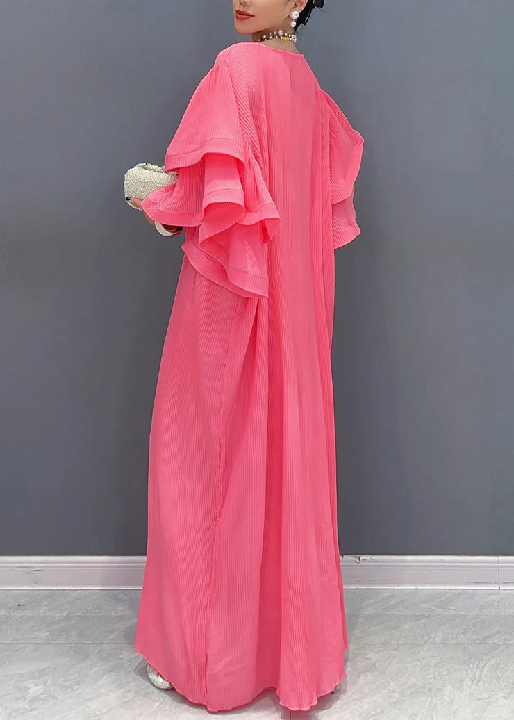 Pink Bubble Sleeve Gown's Cotto Long Dress Fairy Tale Stroll - Image 3