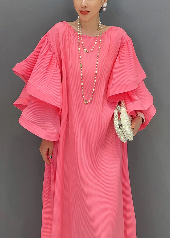 Pink Bubble Sleeve Gown's Cotto Long Dress Fairy Tale Stroll - Image 4
